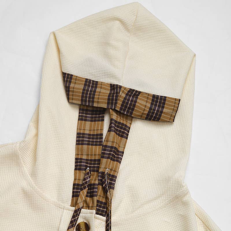 SPLICED PLAID LONG-SLEEVED HOODED PULLOVER HOODIE