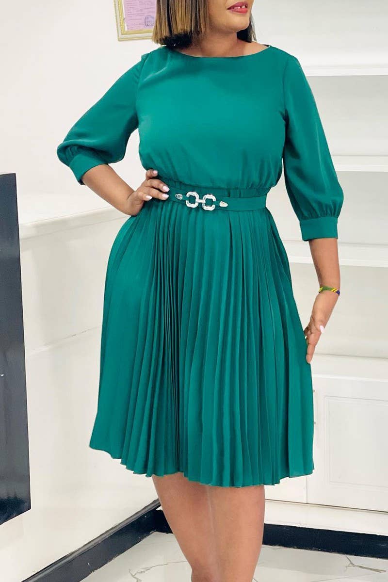 CWDMD01270_2025 ELEGANT PLEATED ROUND NECK MIDI DRESS