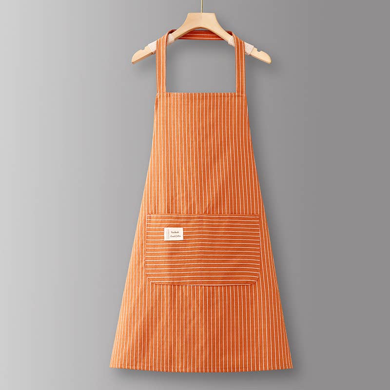 Cotton Striped Grid Kitchen Apron with Pocket