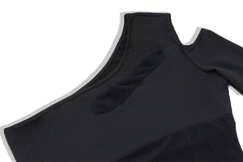 Asymmetrical Sleeve Mesh Sexy Chic Slim Bodysuit