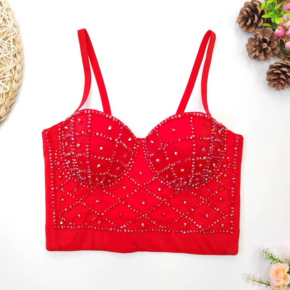 NEW CRYSTAL STRAP SEXY HERRINGBONE CORSET