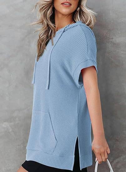 KNIT SIDE SLIT BELTED HOODIE