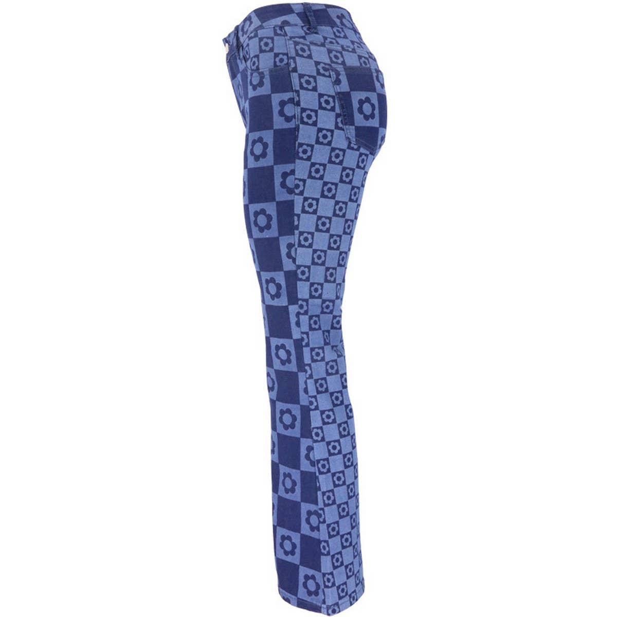 DARK PRINTED HIGH WAISTED WIDE LEG FLARED JEANS