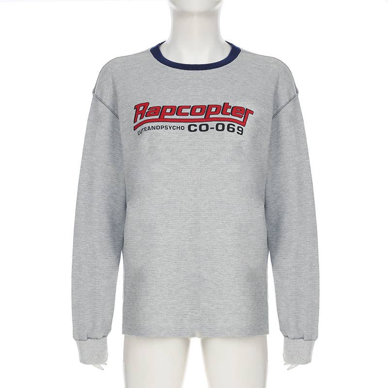 LETTER-PRINTED BRIGHT LINE ROUND NECK HOODIE