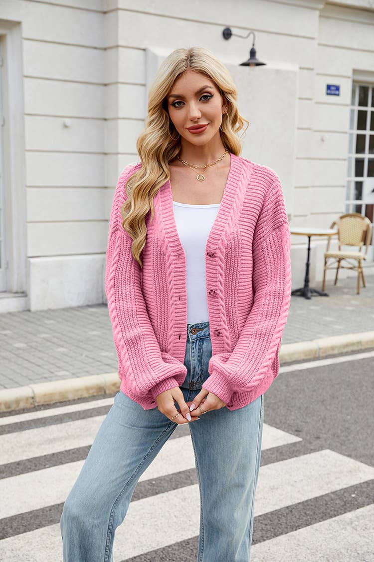 V-neck buttoned single-breasted knitted cardigan