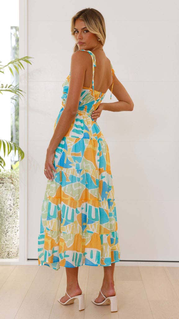 Fashion print halter sleeveless long cutout dress