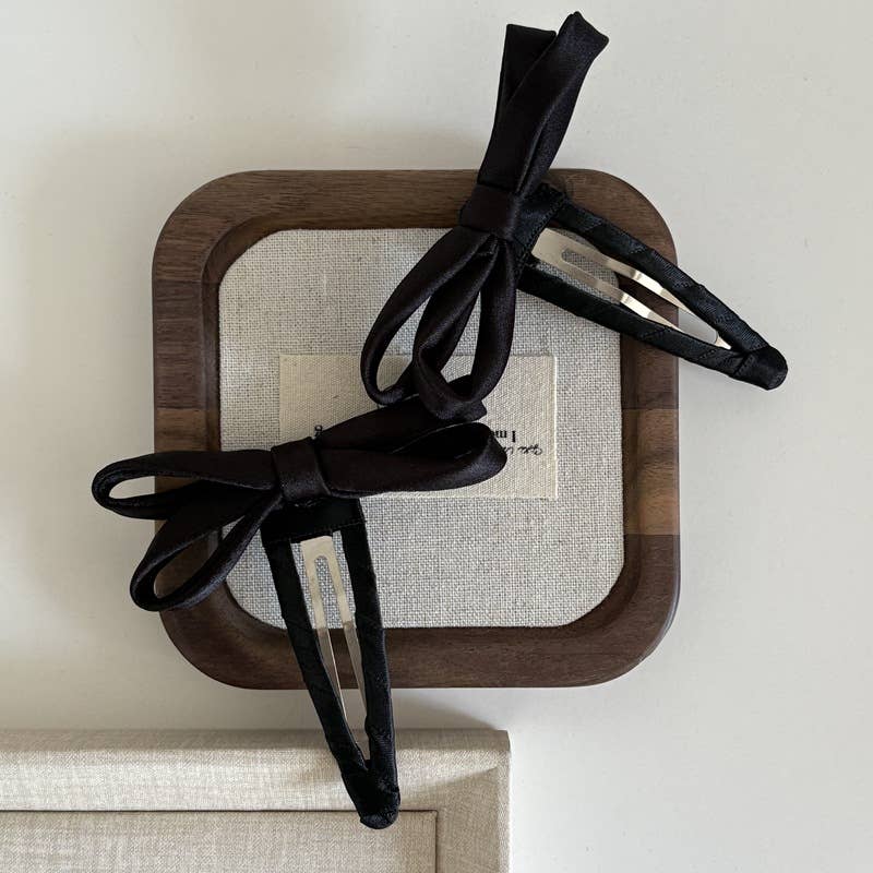 High-end satin solid-color bow hair clip