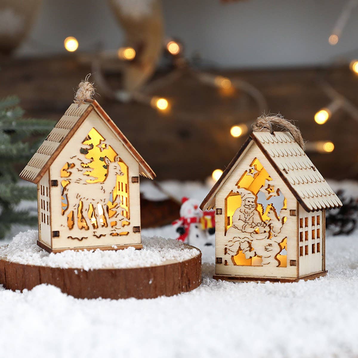 Wooden Christmas House Light Tree Ornament Gift_CWMM9758