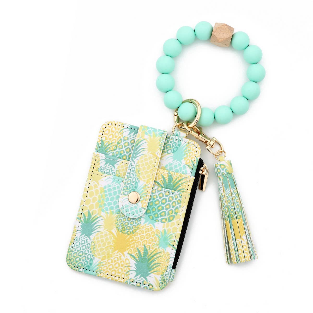 Printed Card Wallet with Beaded Bracelet Keychain_CWAB4945