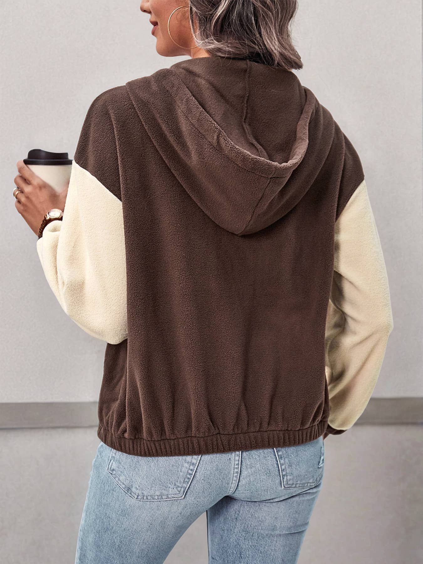 Hooded,color-blocked polar fleece zipper Jackets