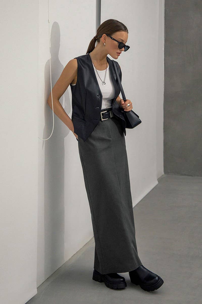 CWBLS0362_SOLID COLOR CASUAL SLIM FIT A-LINE SKIRT