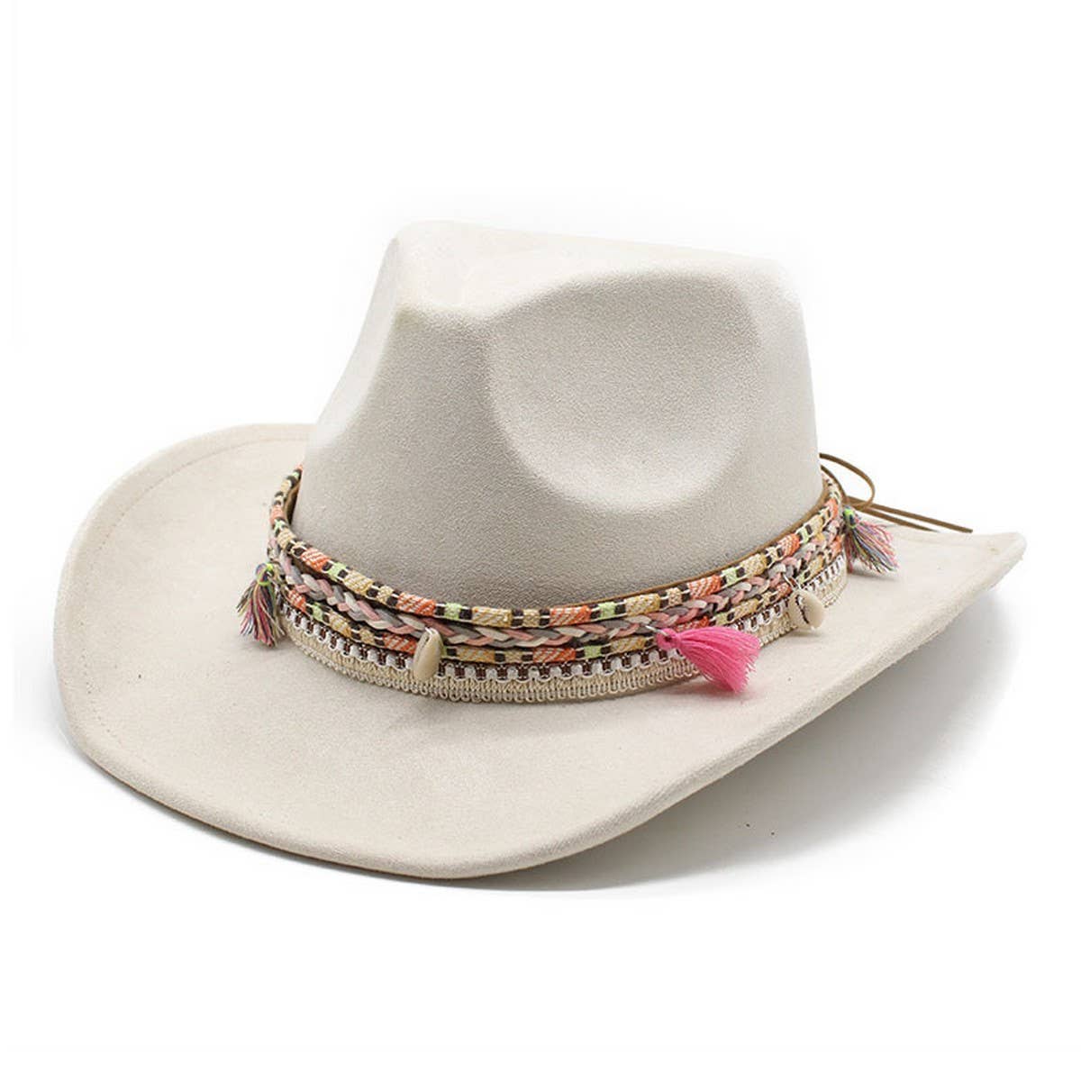 Bohemian Suede Western Cowboy Curled Brim Fedora_CWAH1094