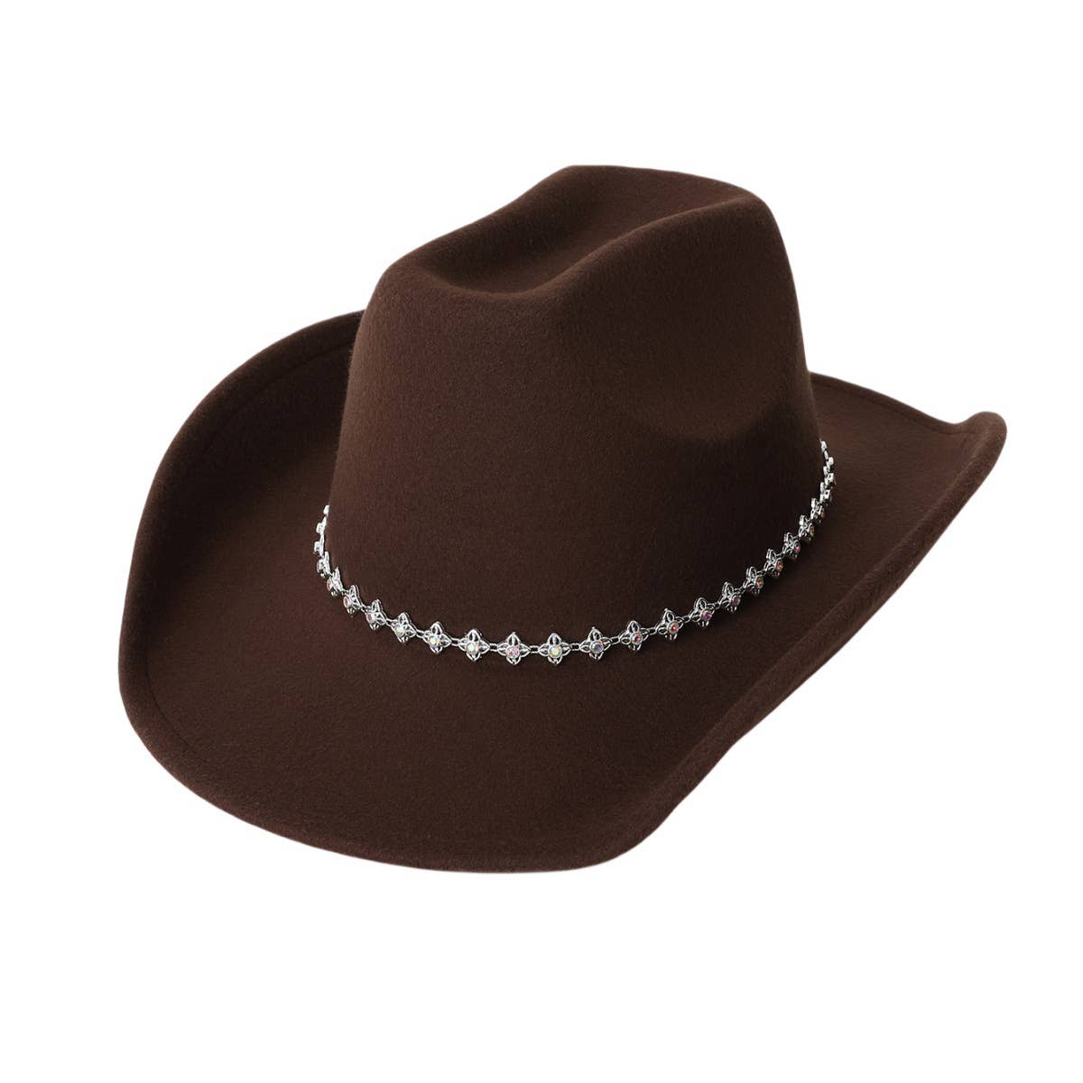 Rhinestone Western Felt Fedora Travel Cowboy Hat_CWAH3641