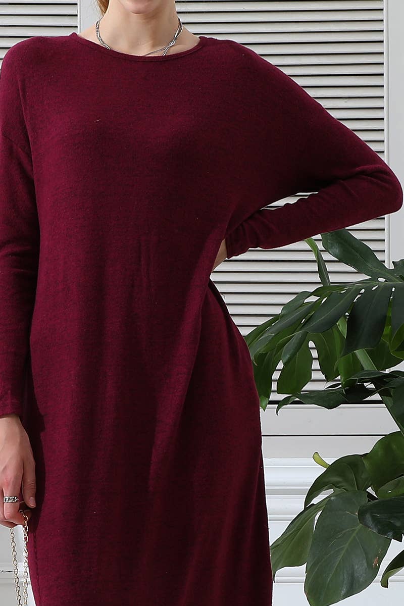 CWDMD546_ROUND NECK SOFT AND WARM SWEATER KNIT TUNIC DRESS