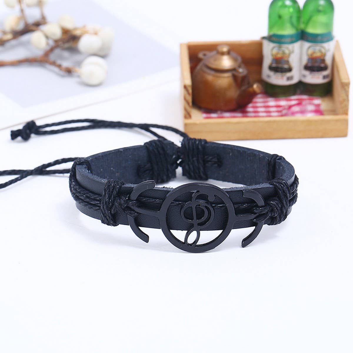 NEW MUSICAL NOTE BRAIDED LEATHER BRACELET