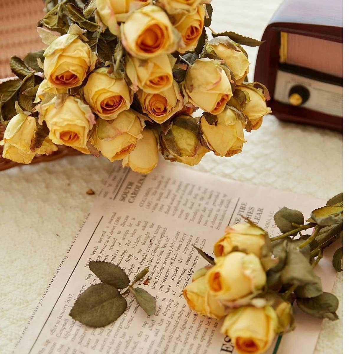 Faux 5-Head Withered Rose with Burnt Edge Look