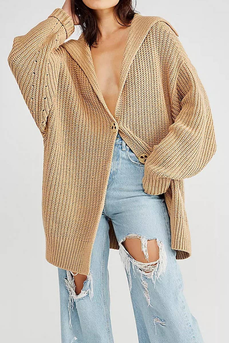 Long knit cardigan with solid lapel pocket