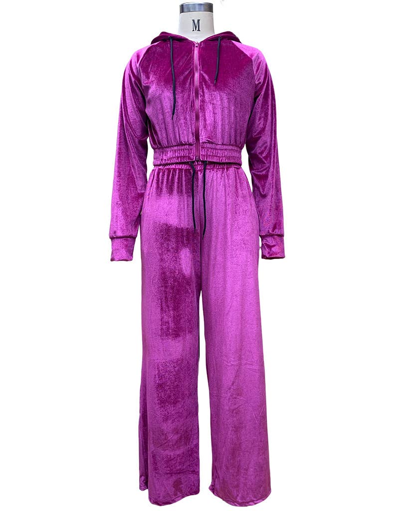 FASHION SPORTS STYLE HOODIE WIDE LEG PANTS SUIT