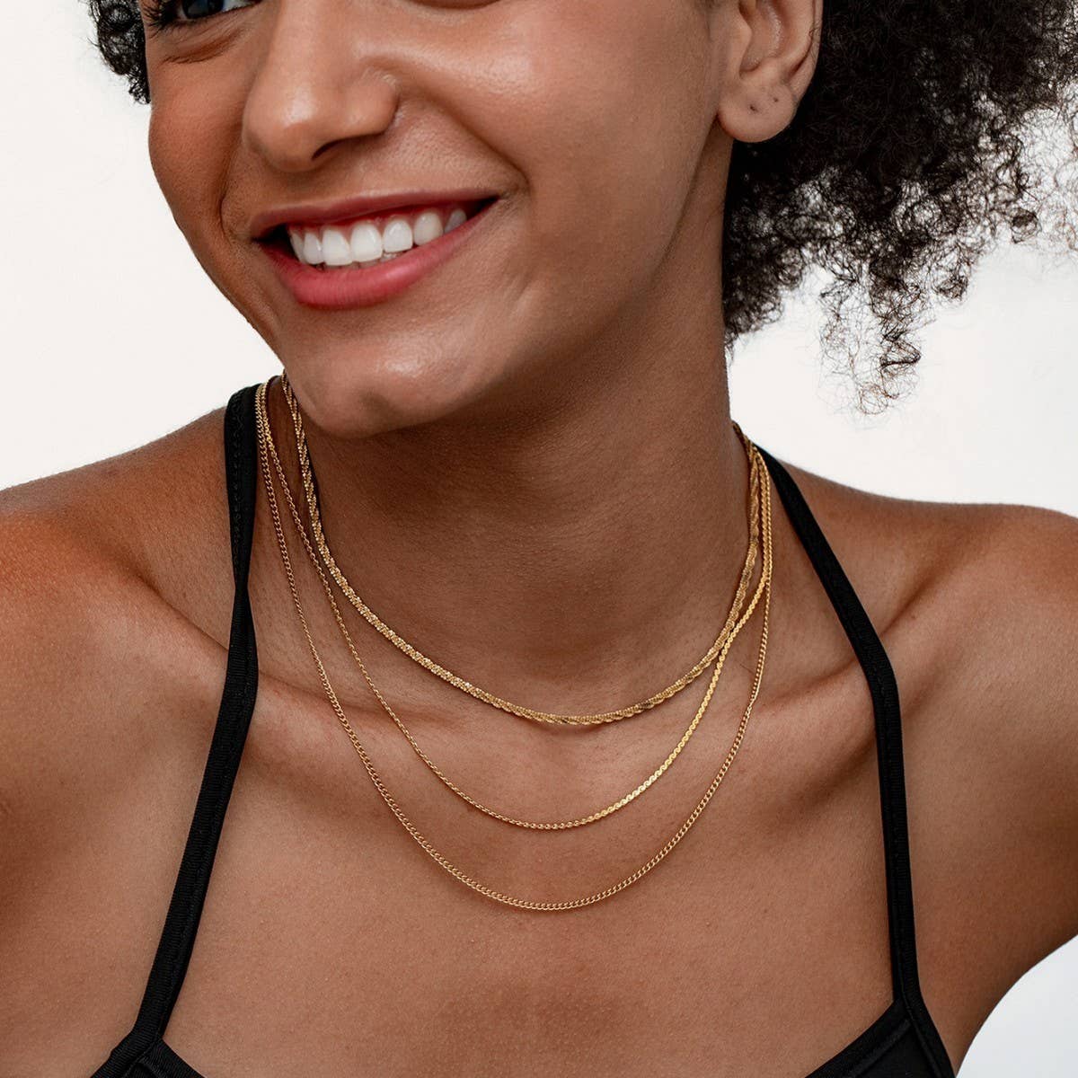 HERRINGBONE SNAKE BONE FIGARO GOLD NECKLACE