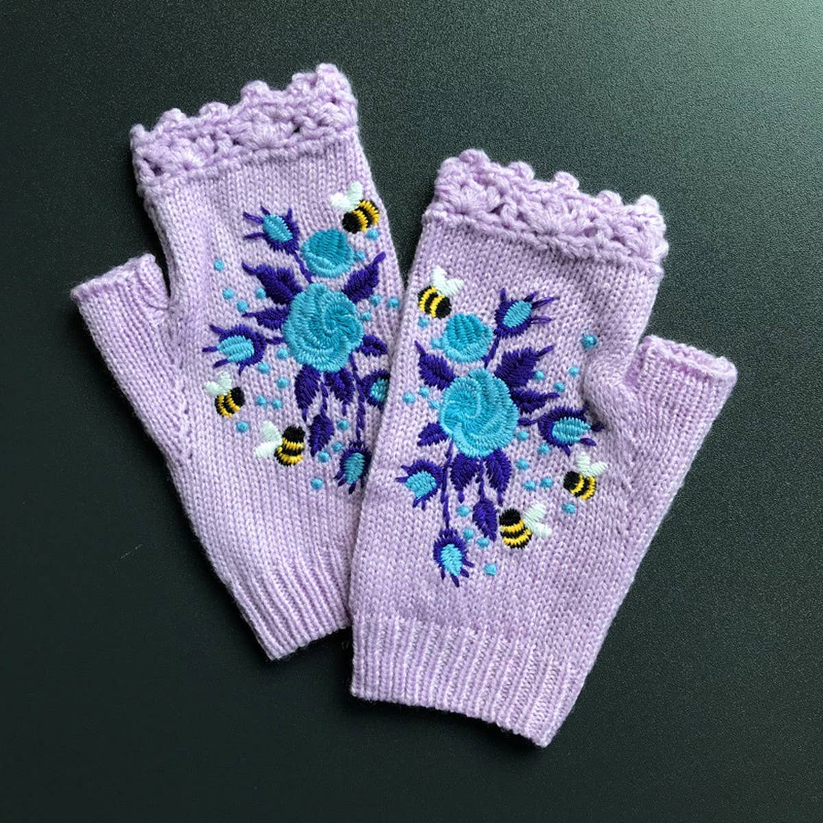 Knit Winter Gloves ? Bee & Blossom Embroidery