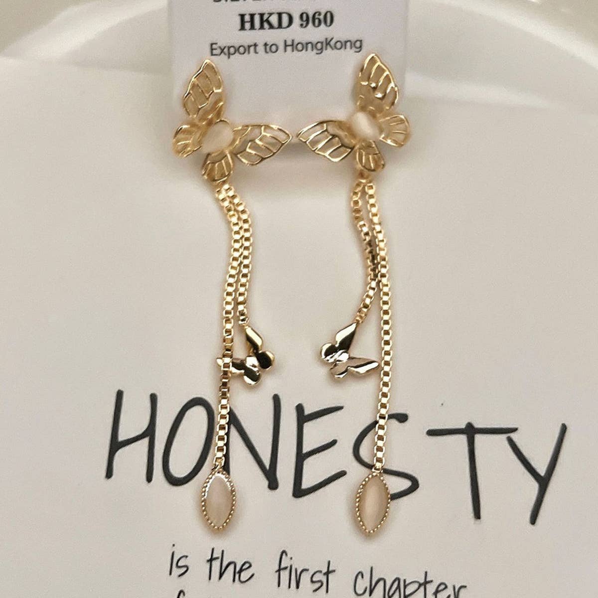 HOLLOW CAT'S EYE BUTTERFLY PENDANT STUD EARRINGS