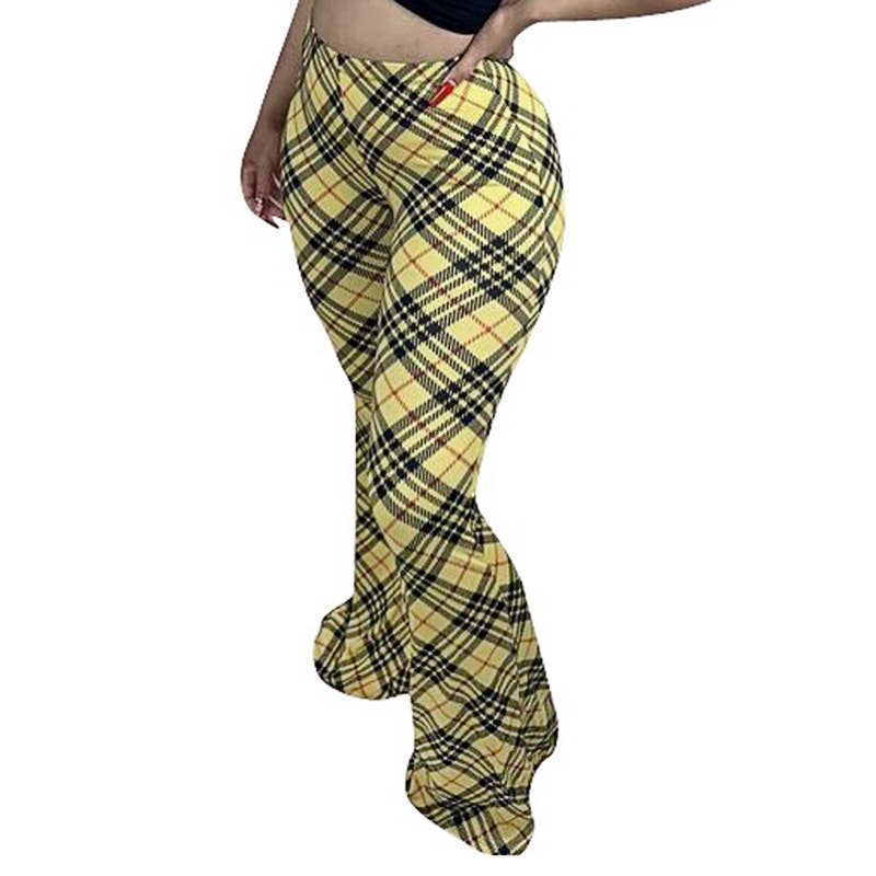 HIGH-WAISTED CHECKERED MICRO-FLARED TROUSERS