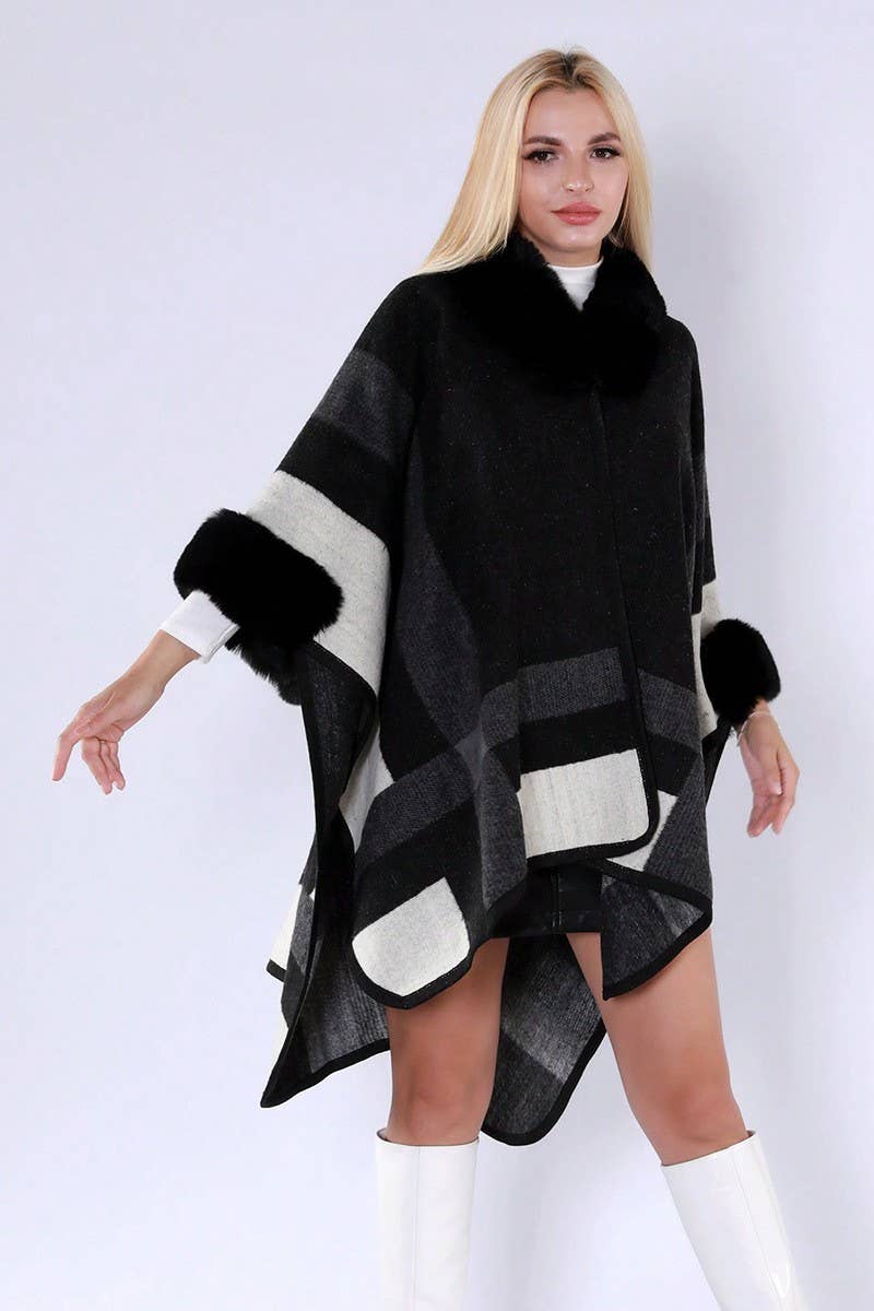 CWOCAL0972_FUR COLLAR HOODED CAPE LOOSE CARDIGAN