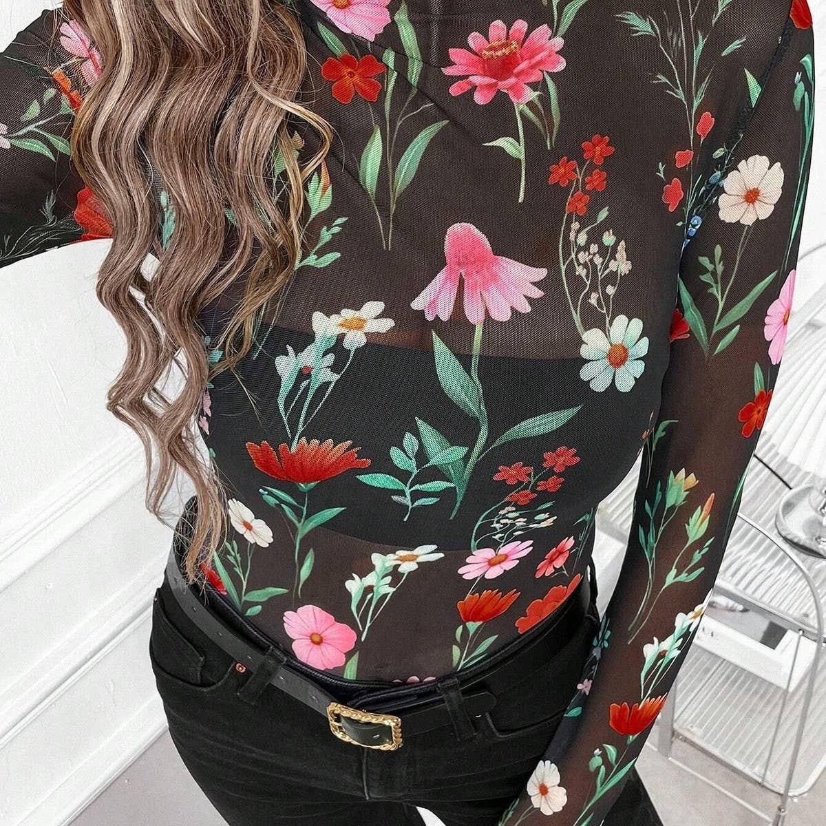 SEXY LEOPARD PRINT MESH FITTED T-SHIRT