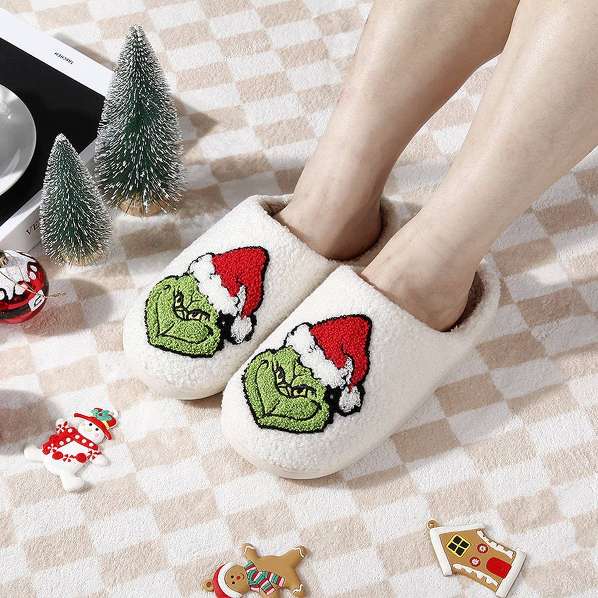 CHRISTMAS GRINCH PATTERN WINTER COTTON SLIPPERS