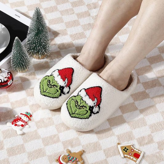 CHRISTMAS GRINCH PATTERN WINTER COTTON SLIPPERS