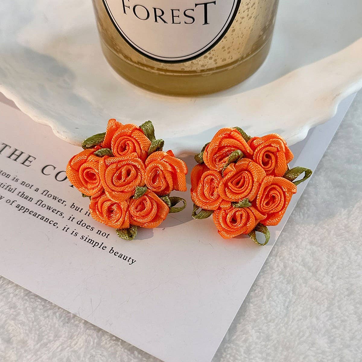 Handmade Rose Chic Fresh Fabric Stud Earrings