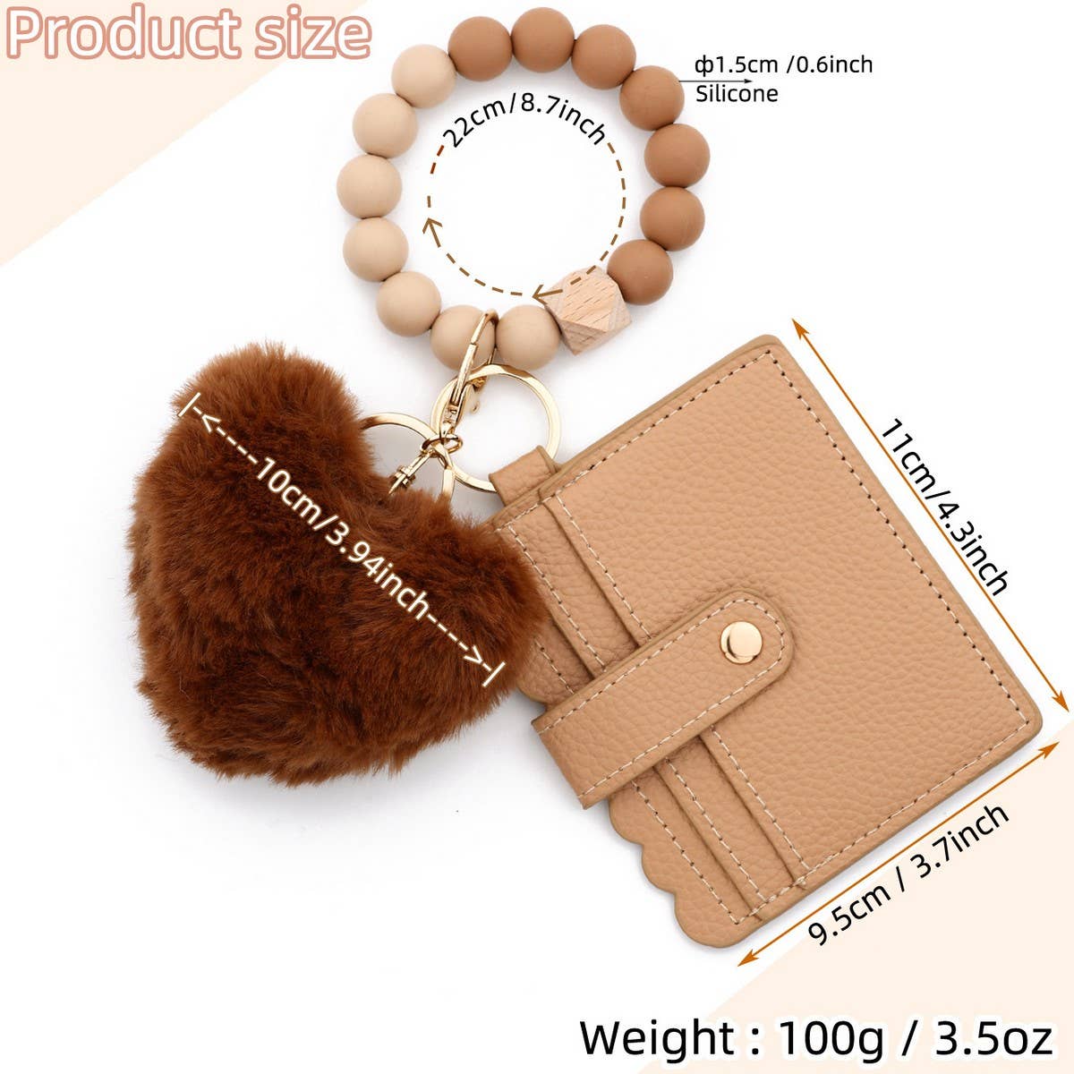Heart Fur Ball Keychain Wallet with Bead Bracelet_CUAB00448