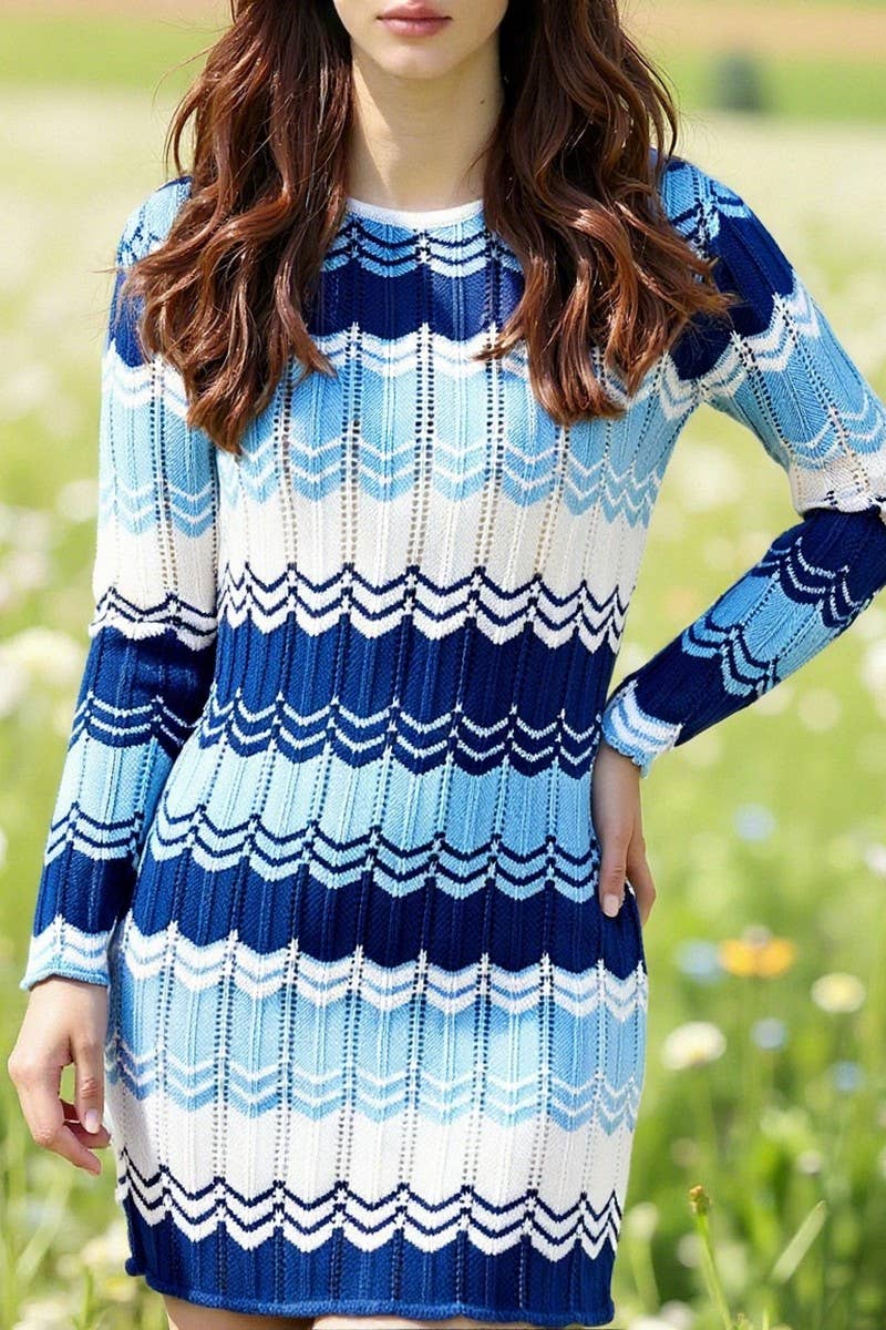 CWDSD10564_COLORBLOCK LOOSE STRIPED SWEATER DRESS