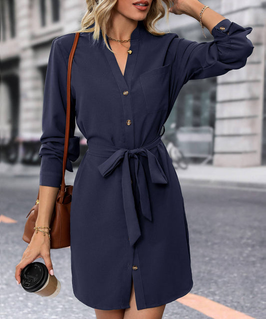 LONG-SLEEVED LACE-UP CARDIGAN DRESS