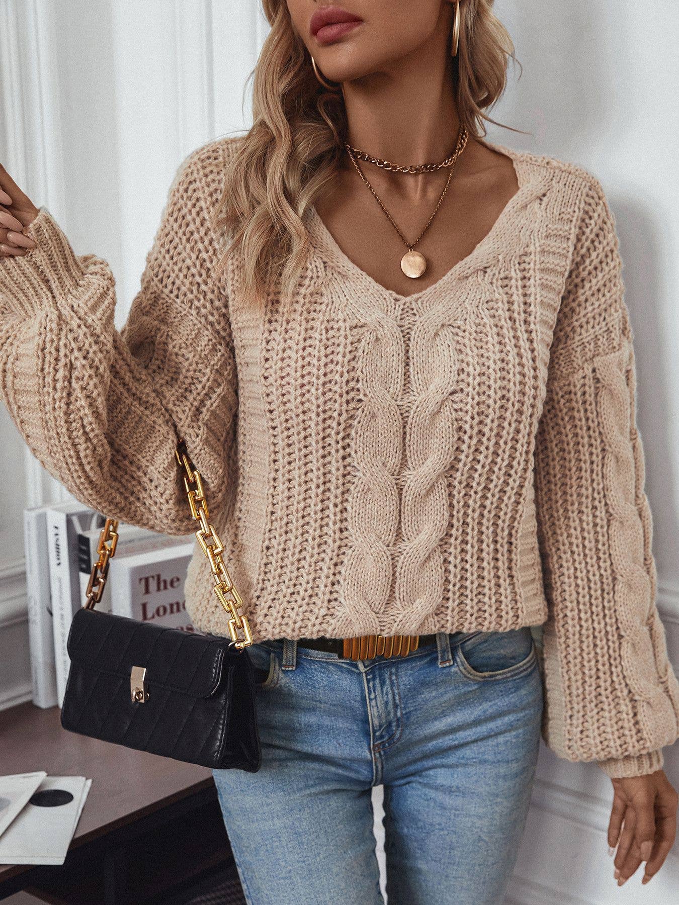 VINTAGE LOOSE LANTERN SLEEVE KINK KNIT