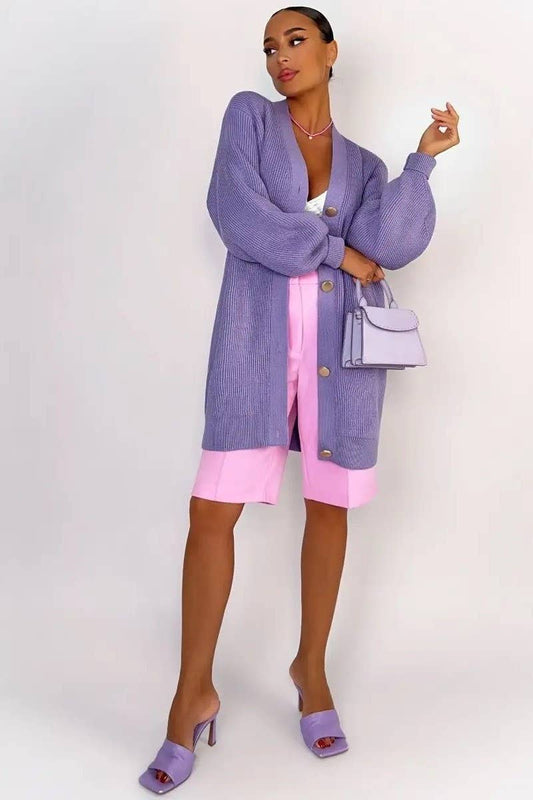 CWOCAL1481_V-NECK SOLID COLOR LENGTH KNITTED SWEATER COATS