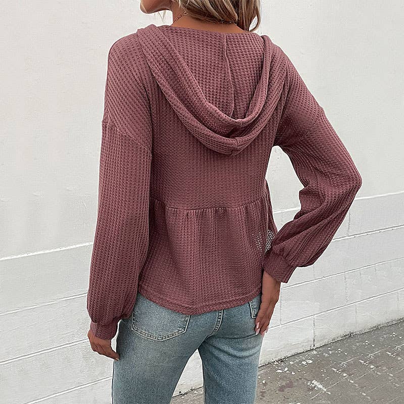 LONG SLEEVE SOLID COLOR HOODED SWEATER