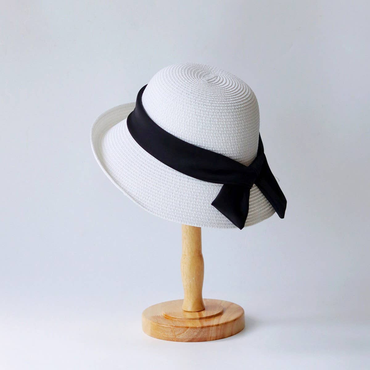 Summer new style ribbon turn-up bow straw hat_CWAH3481