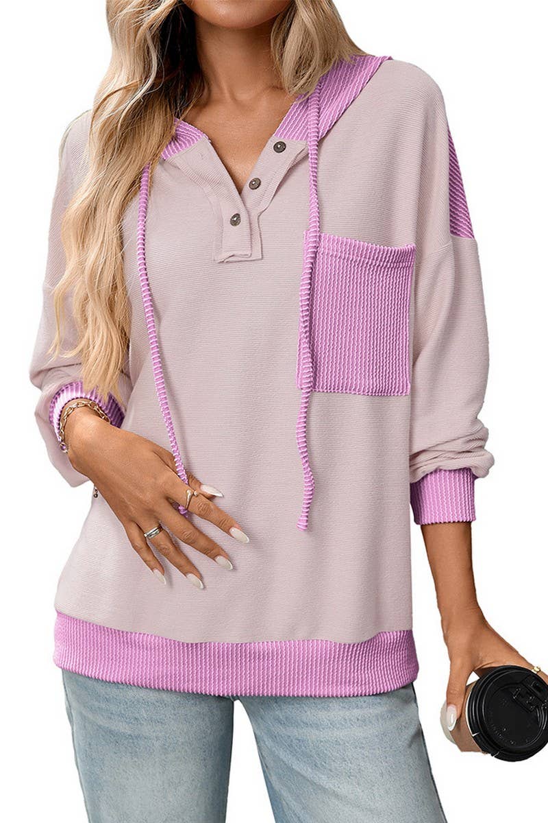 CWOHOL00601_COLORBLOCK TWIST STRIPE LOOSE HOODIE