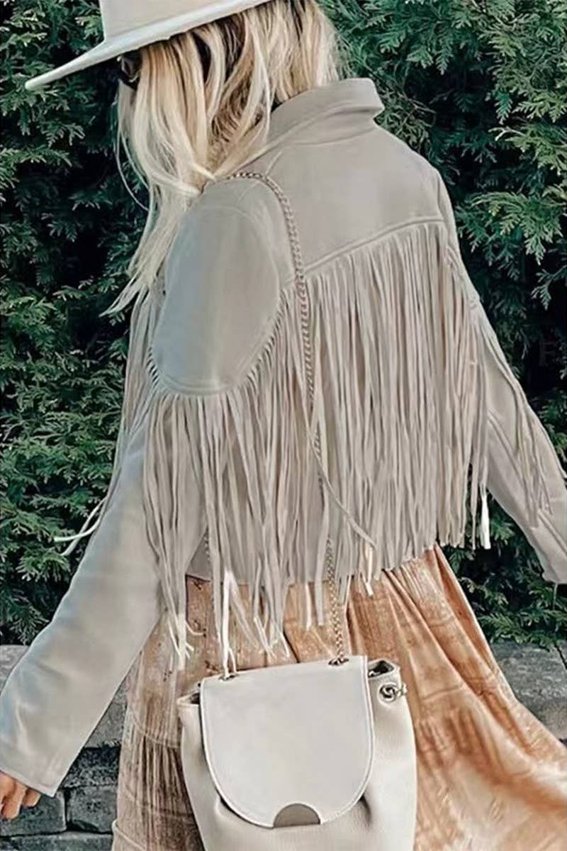 CWOCAL2295_AUTUMN WOMEN'S SHORT SLIM FIT FRINGE COAT