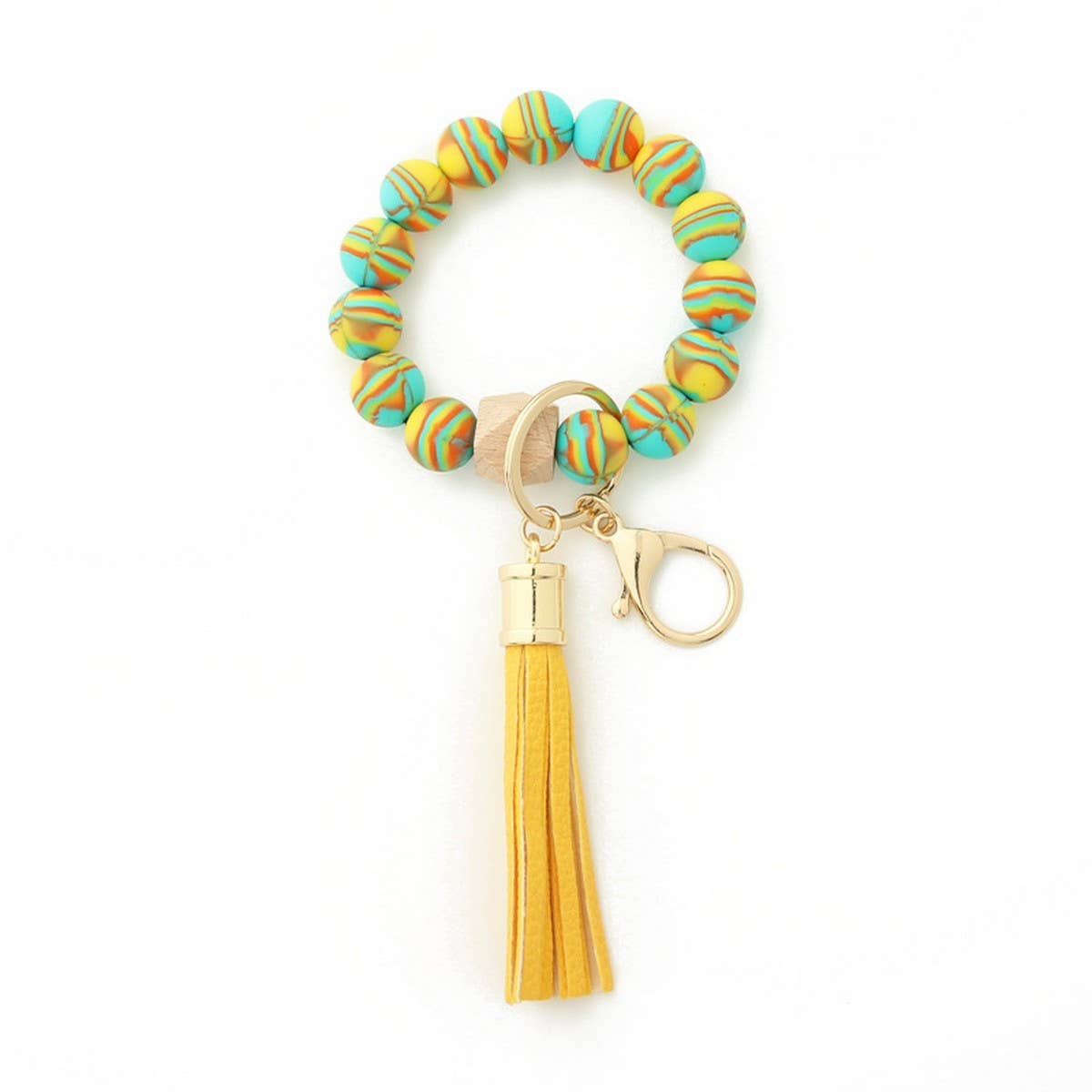 Colorful Silicone Bead Bracelet with Wood Keychain_CWAB5103
