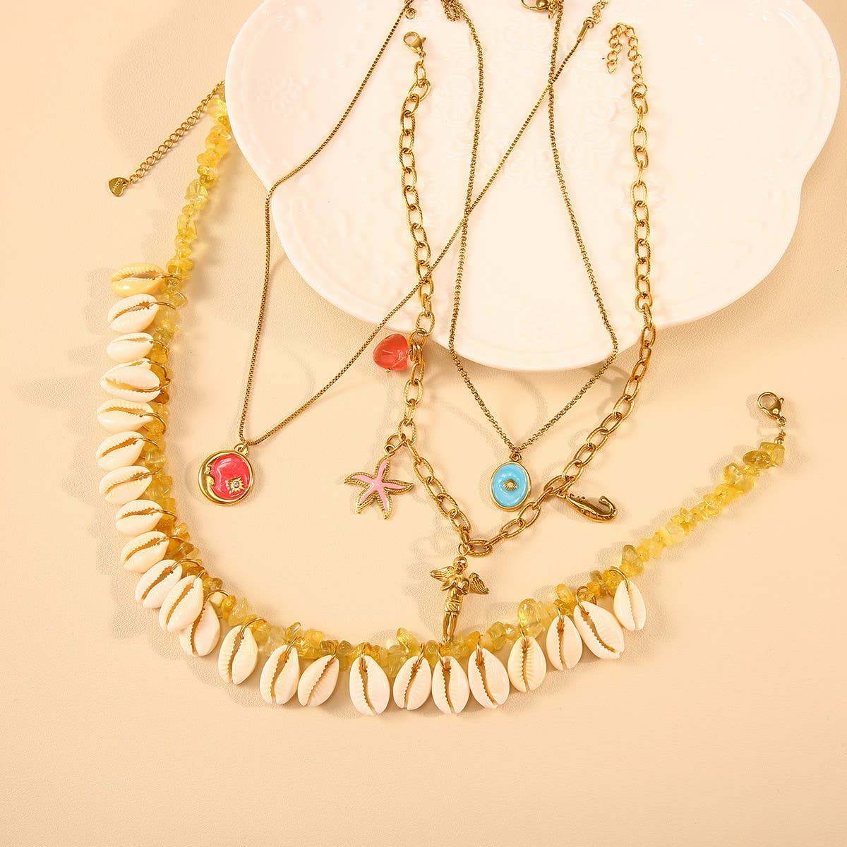 Ocean Shell Necklace with Starfish & Shrimp_CWMM8856