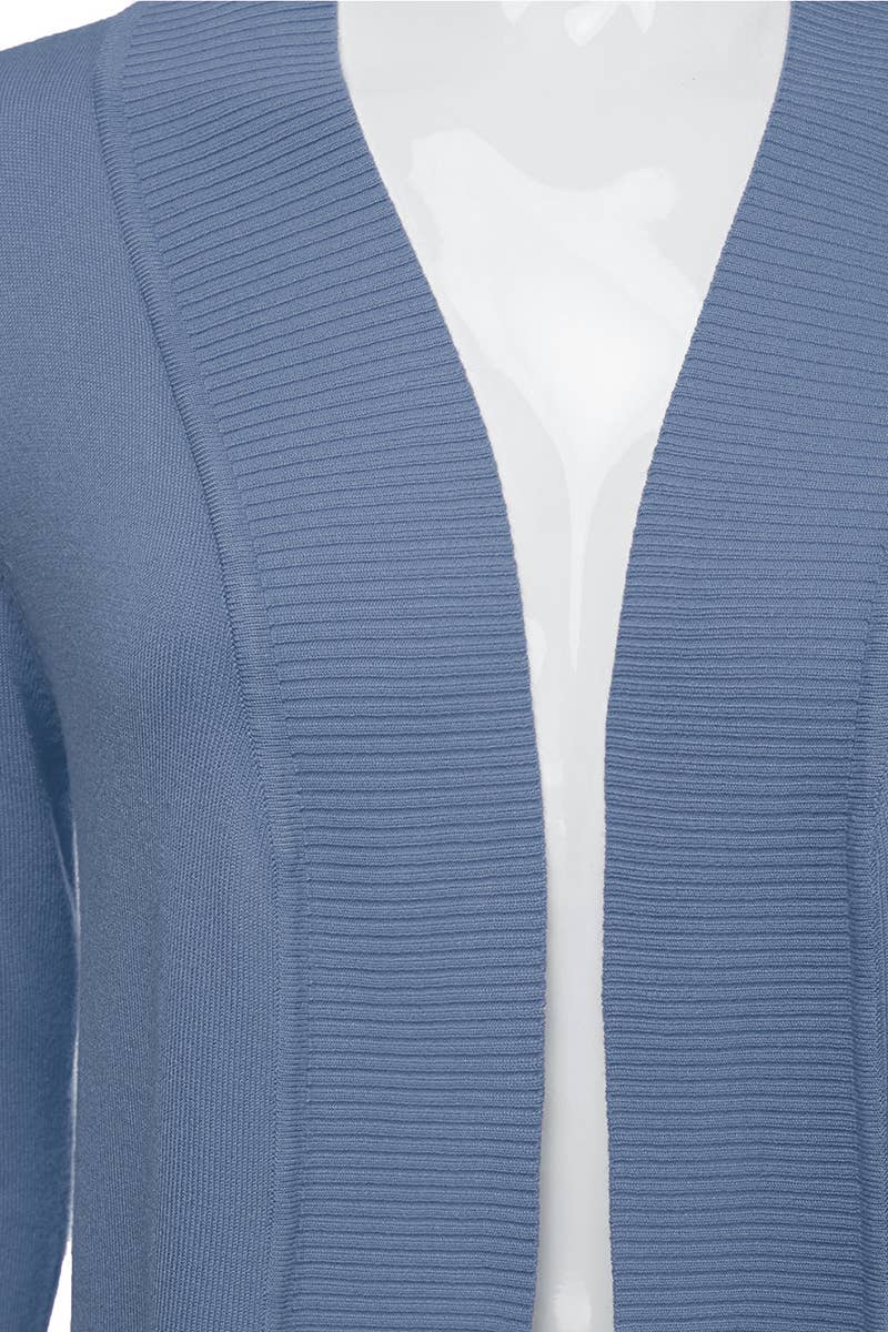 AWOCAL313_Open Front Long Sleeve Pockets Sweater Cardigan