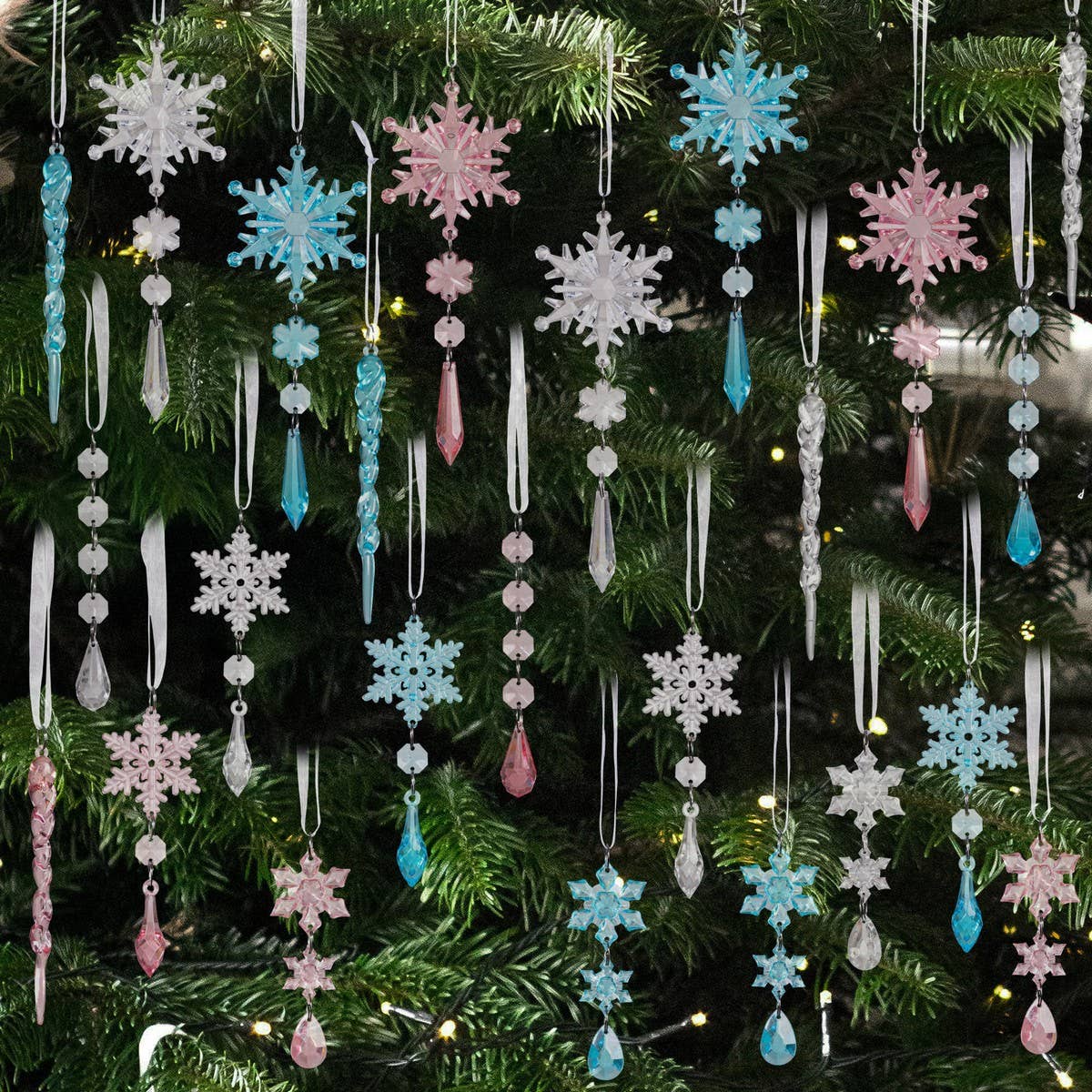 CWMM10169_18PCS CLEAR ACRYLIC ICICLE CHRISTMAS ORNAMENTS