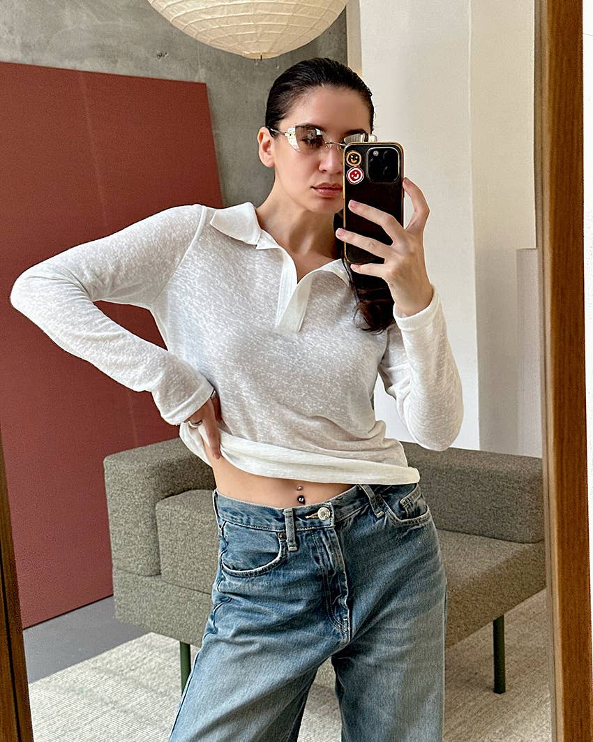 Slim fit long sleeve knit polo shirt