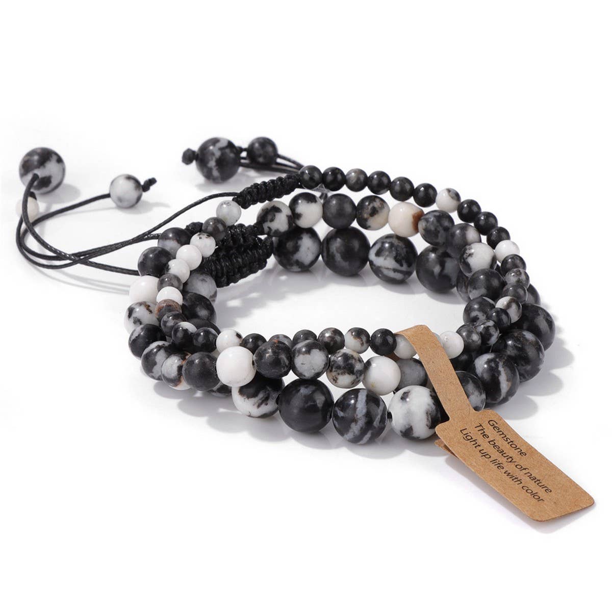 CWAJE4234_NATURAL STONE BEADS BRAIDED THREE-PIECE BRACELET