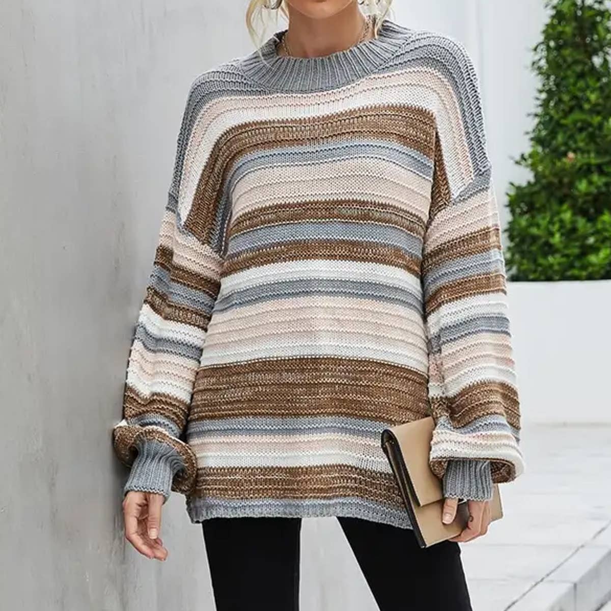 Jumper knitted striped patchwork sweater