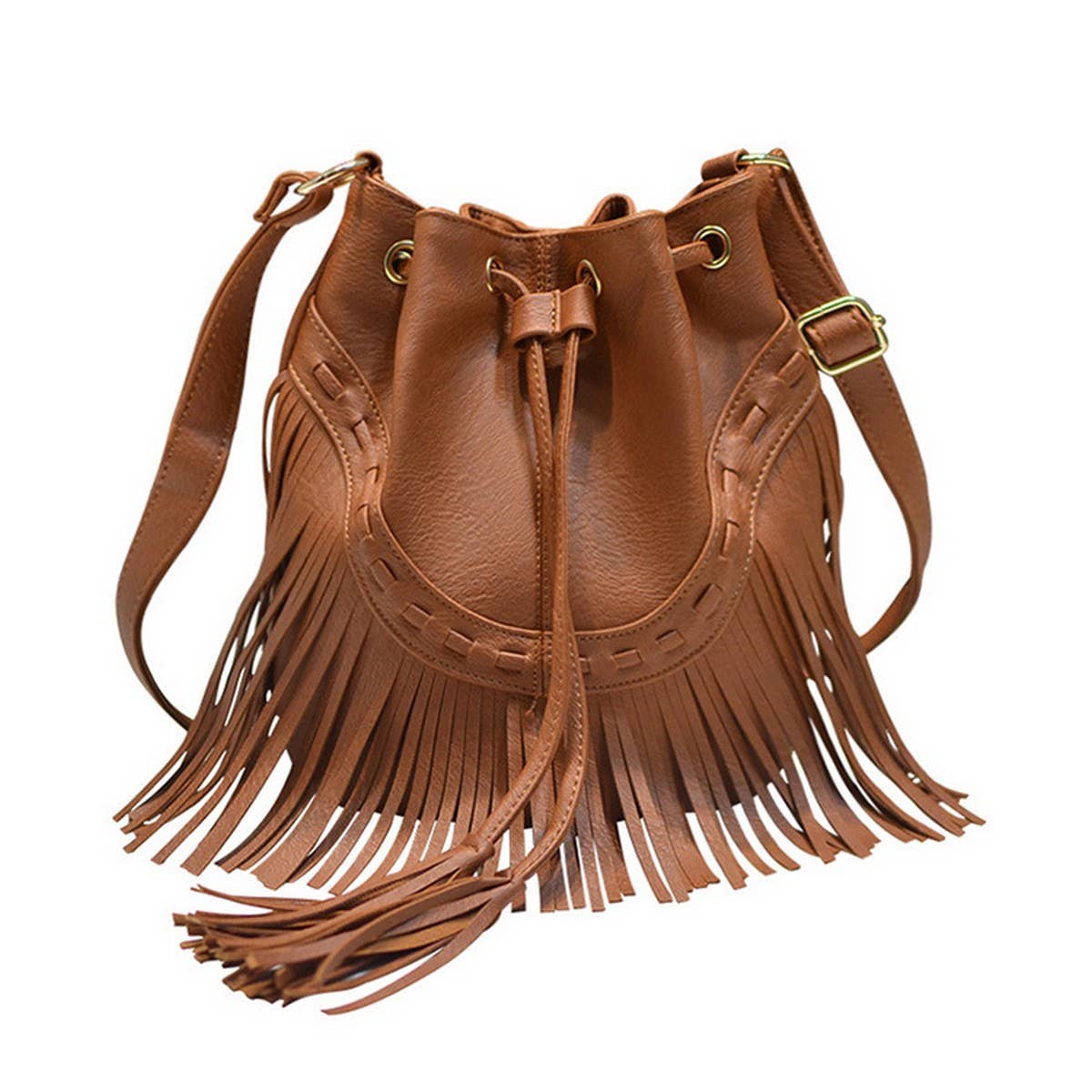 CWAB4539_DRAWSTRING HANDMADE TASSEL BUCKET SHOULDER BAG