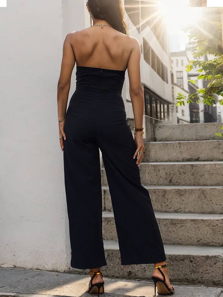 PATCHWORK STRAPLESS SLEEVELESS JUMPSUIT