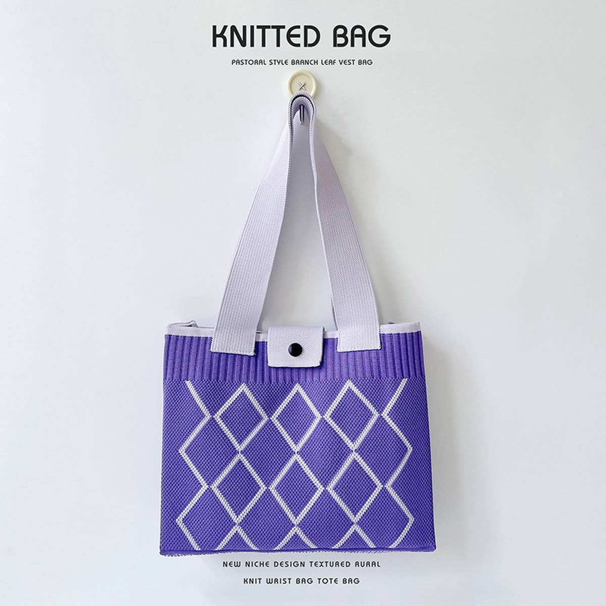 LINEAR DIAMOND KNITTED SHOULDER BAG HANDBAG_CWAB1521